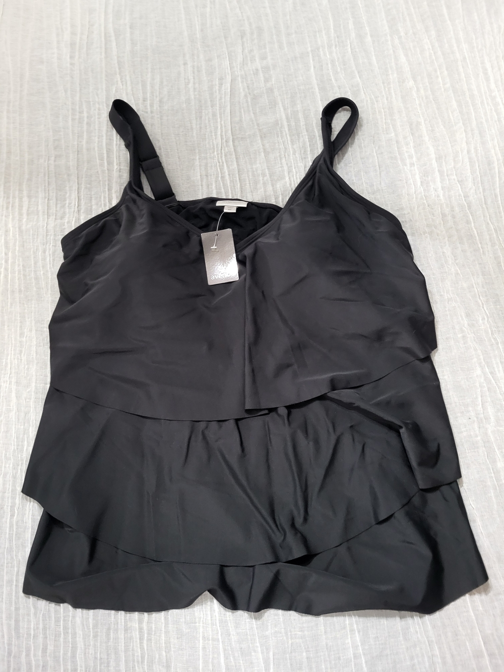NWT Avenue Size 20 Black Layered Ruffle Swim Top